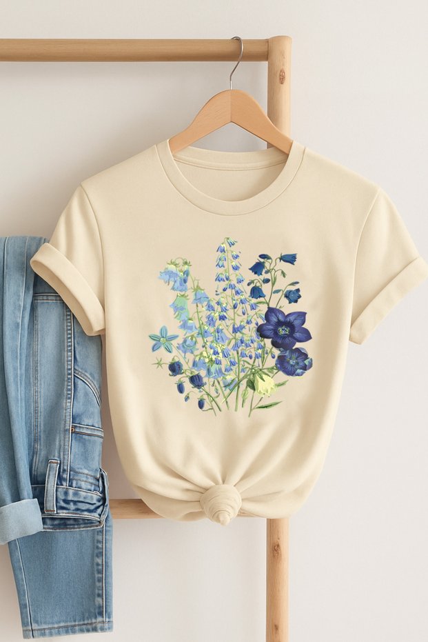 Unisex Purple Floral Pattern Printed Oversize Loose Cut T-Shirt-Straight Cut Black and White Combed Cotton T-Shirt