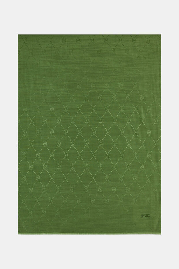 شال حرير قطني مسطح باللون الأخضر الداكن - 1