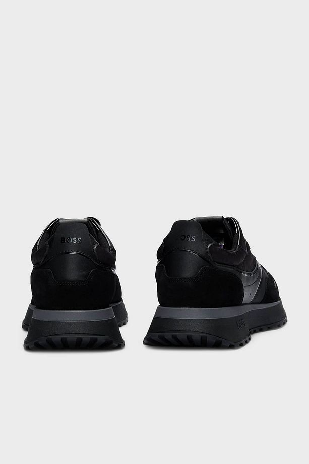 Erkek Rahat Kalın EVA Dış Taban Monogram Logolu File Ve Deri Karışımlı Siyah Sneaker 50536496-005 - 4