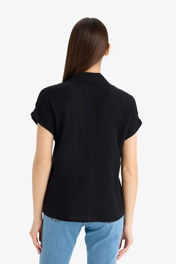 Yeni Sezon Regular Fit Basic Düz Viskon Kısa Kollu Gömlek - 6