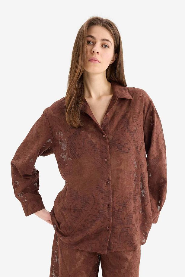 Regular Fit Dantel Detaylı Plaj Gömleği-Fall in Love D9768AX25SM - 3