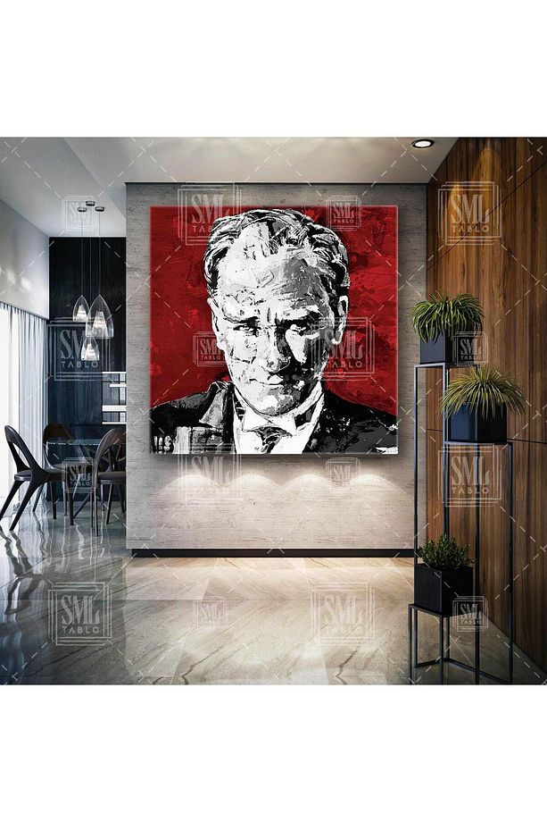 Mustafa Kemal Atatürk Asil Beşiktaş Kare Kanvas Tablo - 1