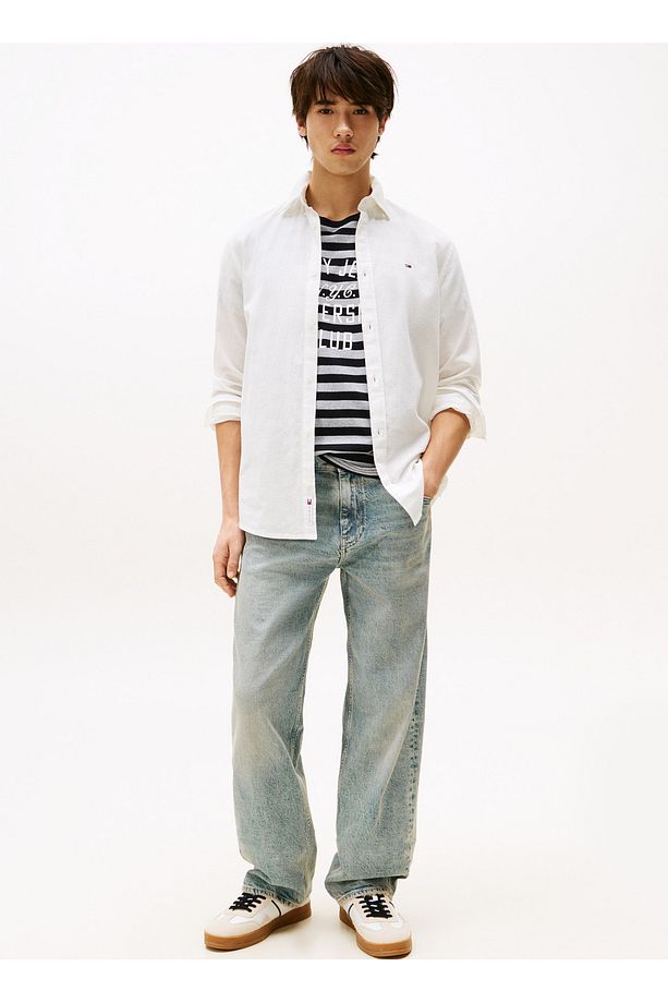 Regular Fit Ekru Düz Erkek Gömlek DM0DM20875YBL TJM REG LINEN BLEND - 1