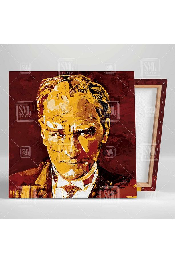 Mustafa Kemal Atatürk Sarı Kırmızı Galatasaray Kare Kanvas Tablo - 2