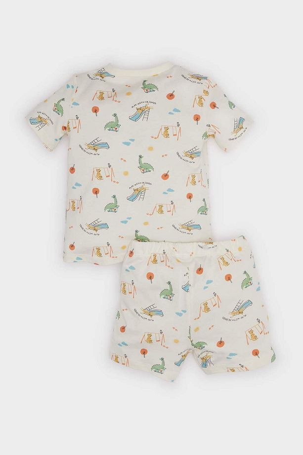Erkek Bebek Pijama Takımı Dinazor Baskılı Kısa Kollu Penye Üst Beli Lastikli Şort E9606A525SM - 4