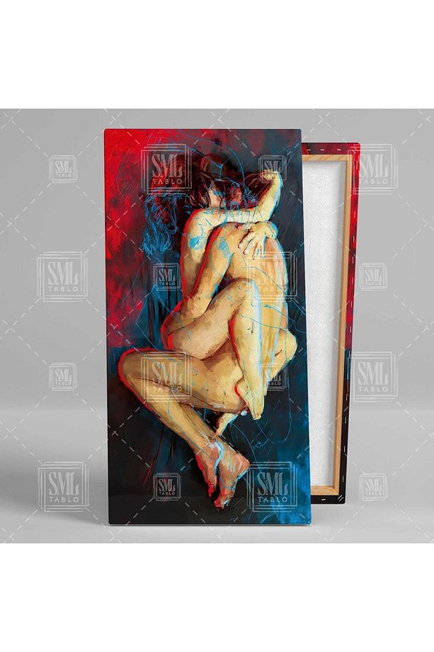 Sarılan Romantik Çift Aşk Love Boyuna Dikey Kanvas Tablo - 2
