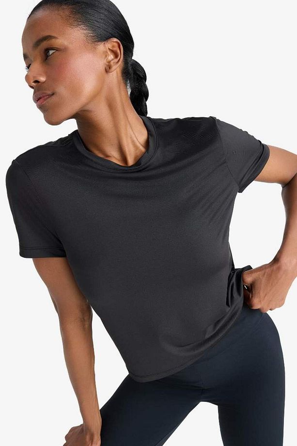 DeFactoFit Standart Fit Bisiklet Yaka Sporcu Basic Düz Kısa Kollu Siyah Tişört D2296AX25AU - 4
