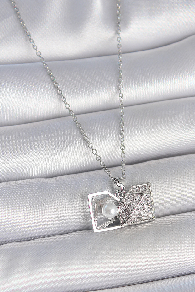316L Steel Silver Color Chain Zircon Stone Pearl Open Diamond Model Women's Necklace
