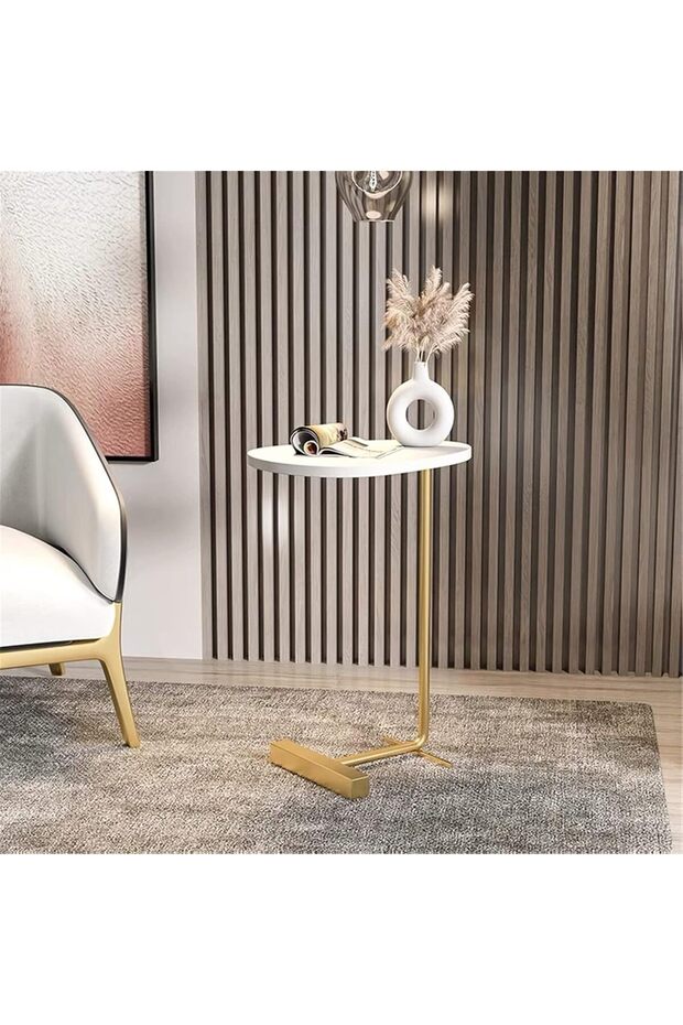 Metal and marble wood side table 45 x 60 cm