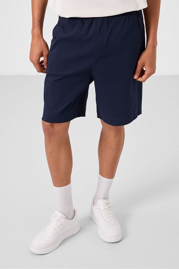 Lacivert Standart Fit Dokuma Hafif Esnek Chino Erkek Şort - 81293 - 5