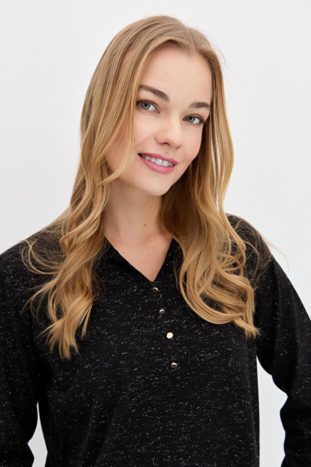 Women's Polo Neck Angelina Basic Blouse Black
