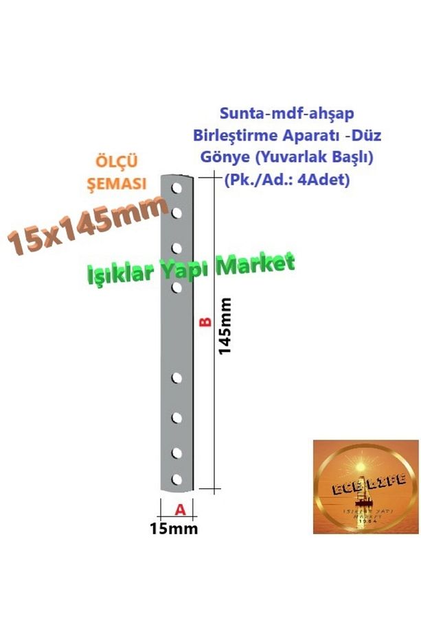 Sunta-mdf-ahşap Birleştirme Aparatı -düz Gönye (YUVARLAK BAŞLI) -15x145mm (PK./AD.: 4ADET) - 1