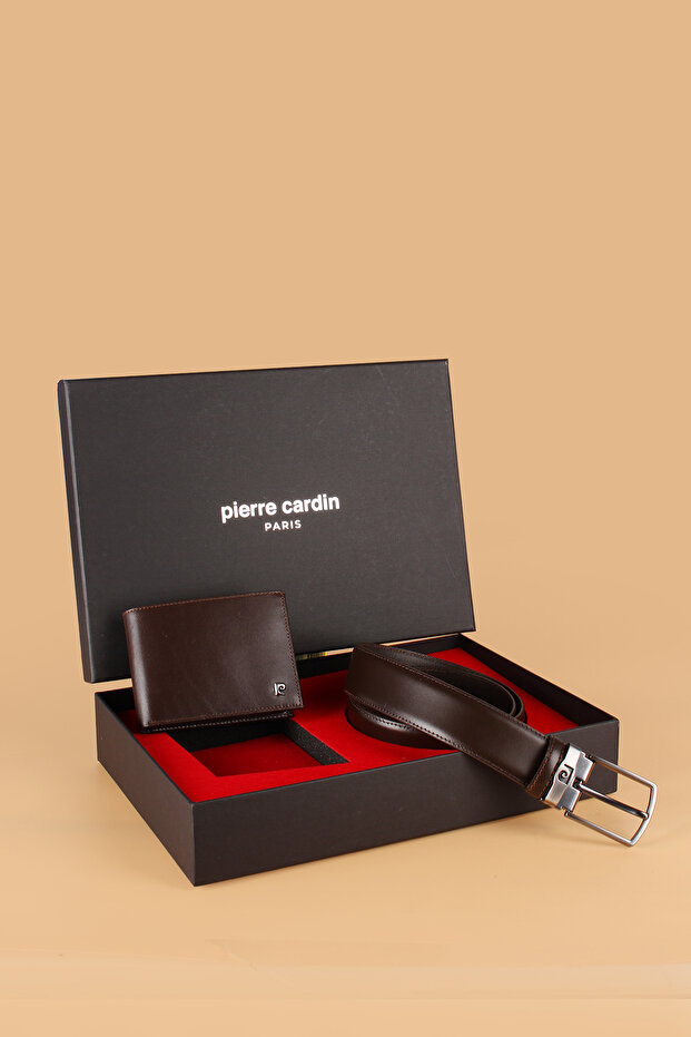 -Set 3- 100% Genuine Leather Special Gift Boxed Groom Belt Wallet Dowry Set Brown