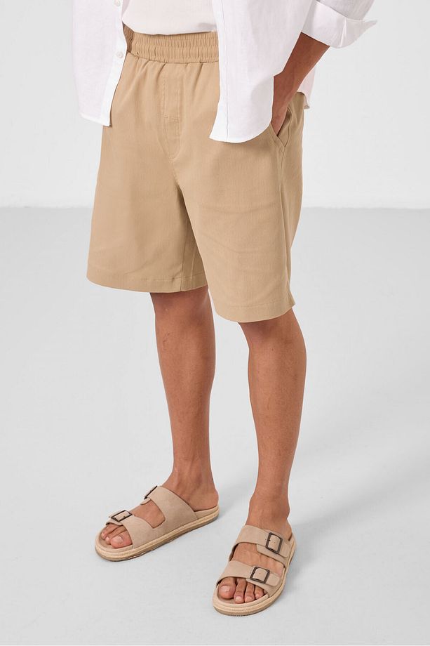 Koyu Bej Standart Fit Dokuma Hafif Esnek Chino Erkek Şort - 81289 - 6