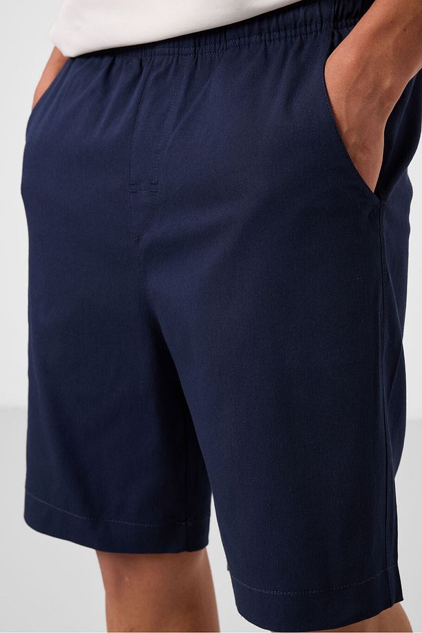 Lacivert Standart Fit Dokuma Hafif Esnek Chino Erkek Şort - 81293 - 4