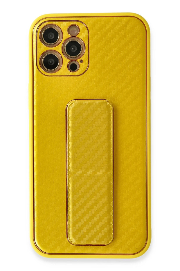iPhone 12 Pro Max Case Coco Carbon Stand Cover - Yellow Zngzr