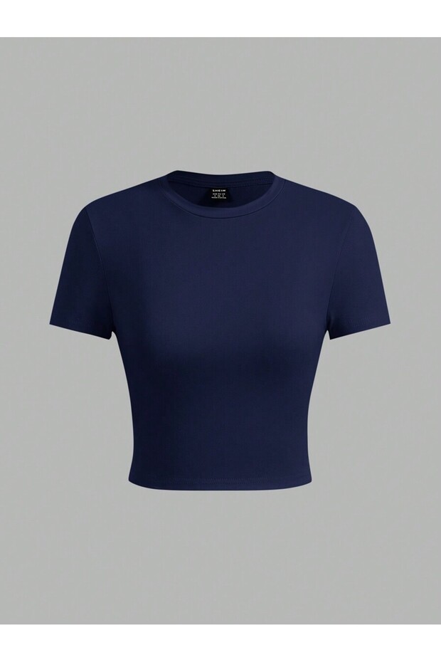 Women's Crew Neck Lycra Short Sleeve Body Crop Blouse