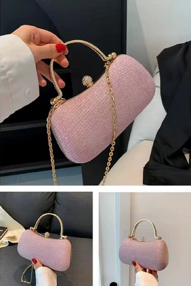 Women's Imported Silvery Pink Evening Dress Bag Zircon Stone Evening Dress Stylish Bag Is an Elegant Design