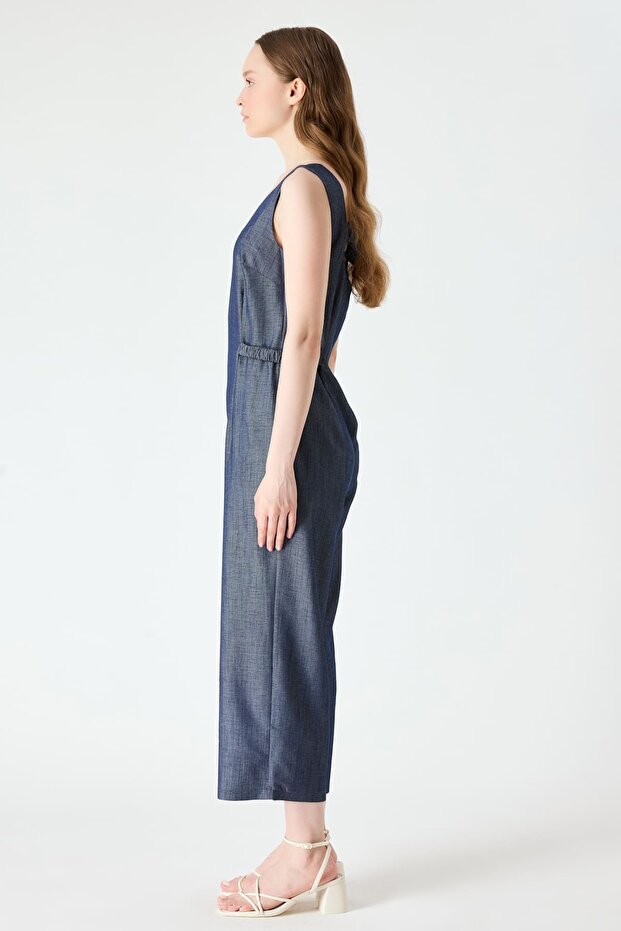 Denim görünümlü viskon tulum - 3