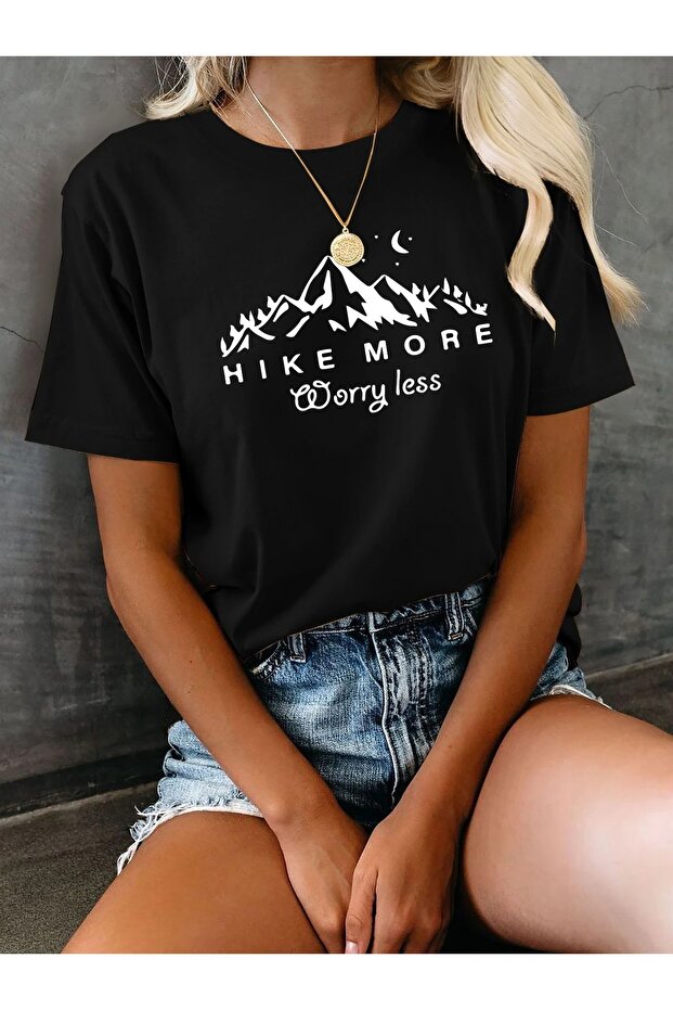"Walk More Worry Less" Graphic T-Shirt for Women - Short Sleeve Round