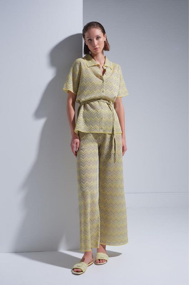 Zikzak Desen Bol Paça Sarı Pantolon - 6