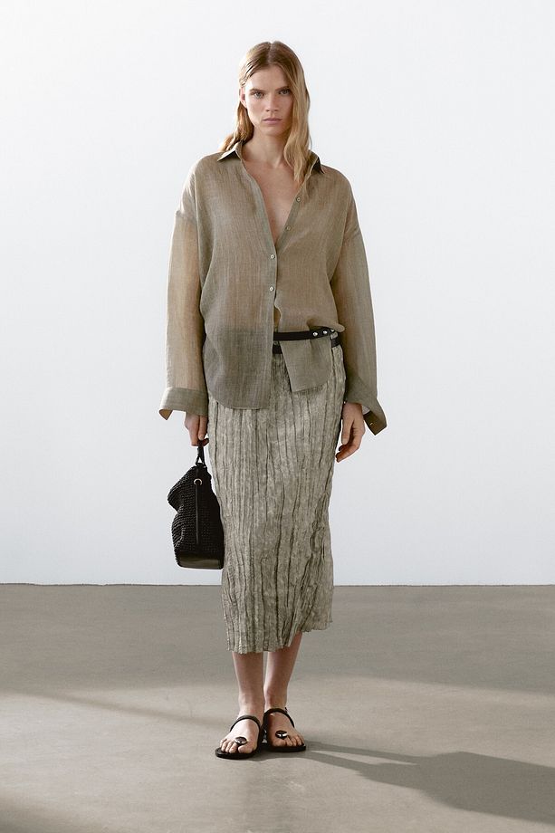 Fluid midi skirt with striped detail - 1