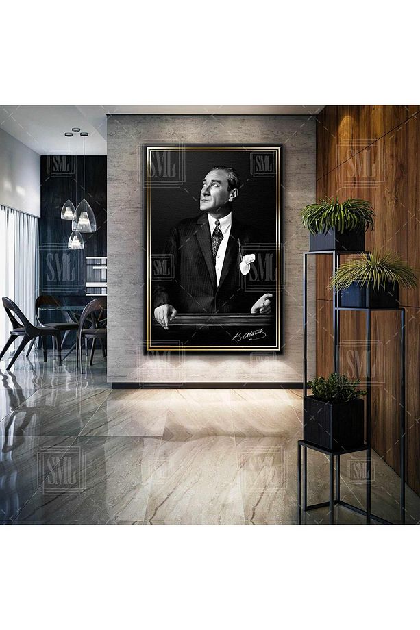 Asil Mustafa Kemal Atatürk Portresi Büyük Önder Dikey Kanvas Tablo - 1