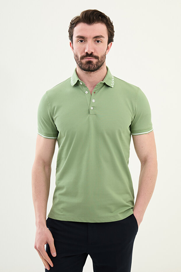 Plain Slim Fit Polo Neck Cotton Men's T-Shirt Çağla - 36853.25Y