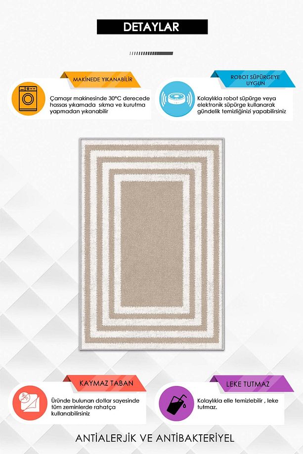 Makinede Yıkanabilir Kaymaz Taban Leke Tutmaz Vizon Salon Halısı Mutfak Halısı ve Yolluk - 3