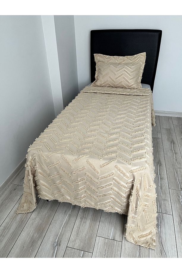 Bohem Arlina Geo Modern Tek Kişilik Kahve Çok Amaçlı Örtü Yatak Örtüsü Pike - 4