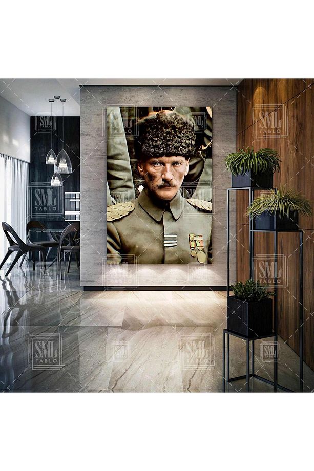 Mustafa Kemal Atatürk Askeri Üniforma Karizma Dikey Kanvas Tablo - 1