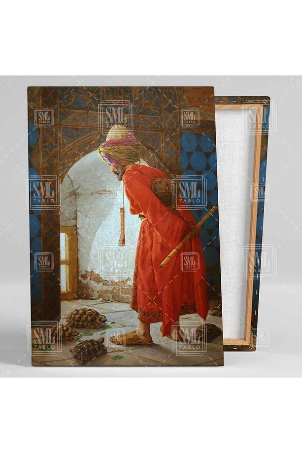 Osman Hamdi Bey Kaplumbağa Terbiyecisi Yağlı Boya Dikey Kanvas Tablo - 2