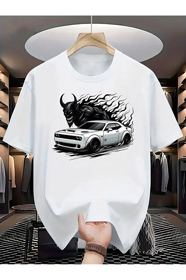 Comfortable "Car" Graphic T-Shirt for Men - Round Neck, Short Sleeves, Lightweight Polyester,