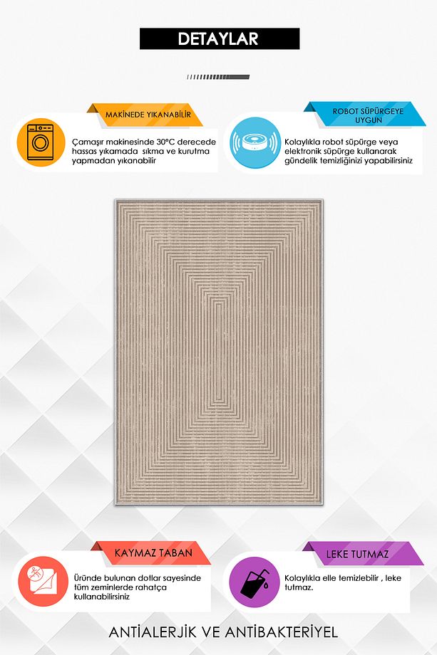 Makinede Yıkanabilir Kaymaz Taban Leke Tutmaz Modern Kahve Salon Halısı Mutfak Halısı ve Yolluk - 3