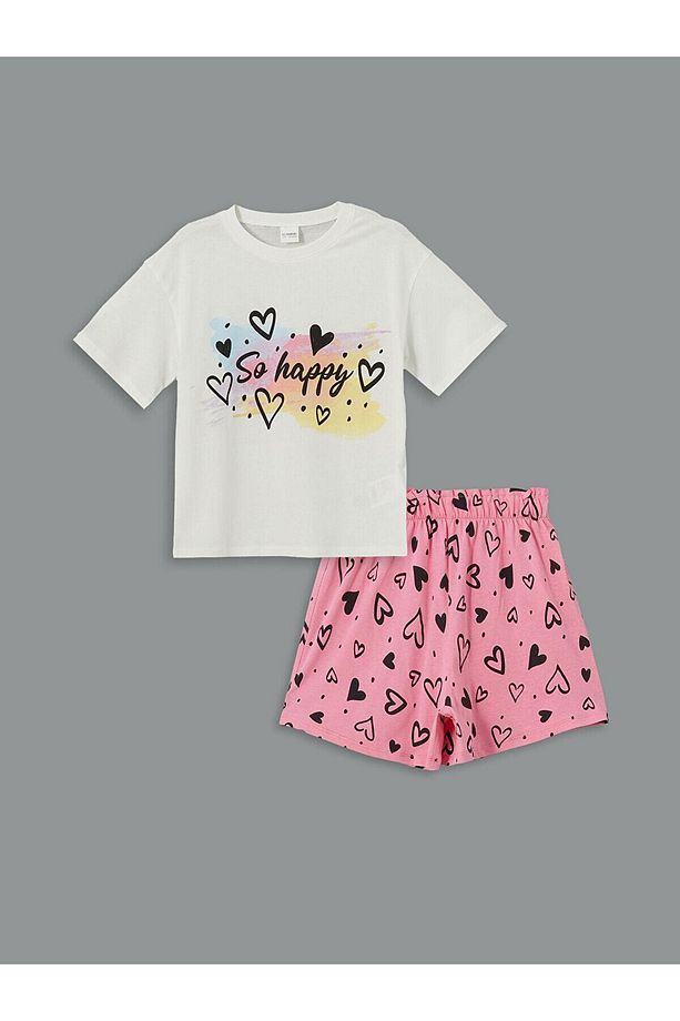 Bisiklet Yaka Kız Çocuk Şortlu Pijama Takımı - 1