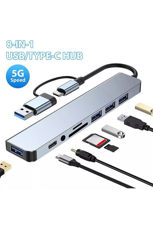 3122 8 Port Hub Usb 2.0/3.0 Çoğaltıcı Çoklayıcı Type C Audio 3.5 Tf Sd - 5