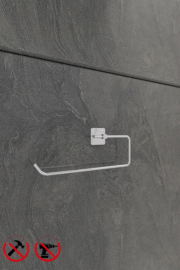 Scilla Kare Krom 2'li Yapışkanlı Banyo Seti | Kare Havluluk Askısı Ve Solo Havluluk Askısı - 8