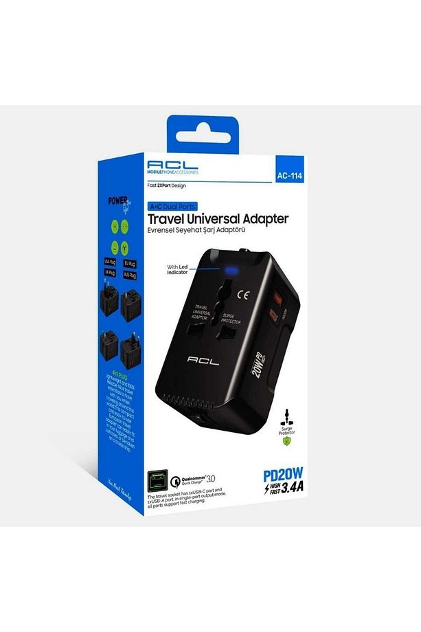 Evrensel Eu Us Au Uk Priz Fiş Çevirici Dönüştürücü Seyahat Adaptörü 2 Type-c 1 Usb Çıkışlı Adaptör - 1