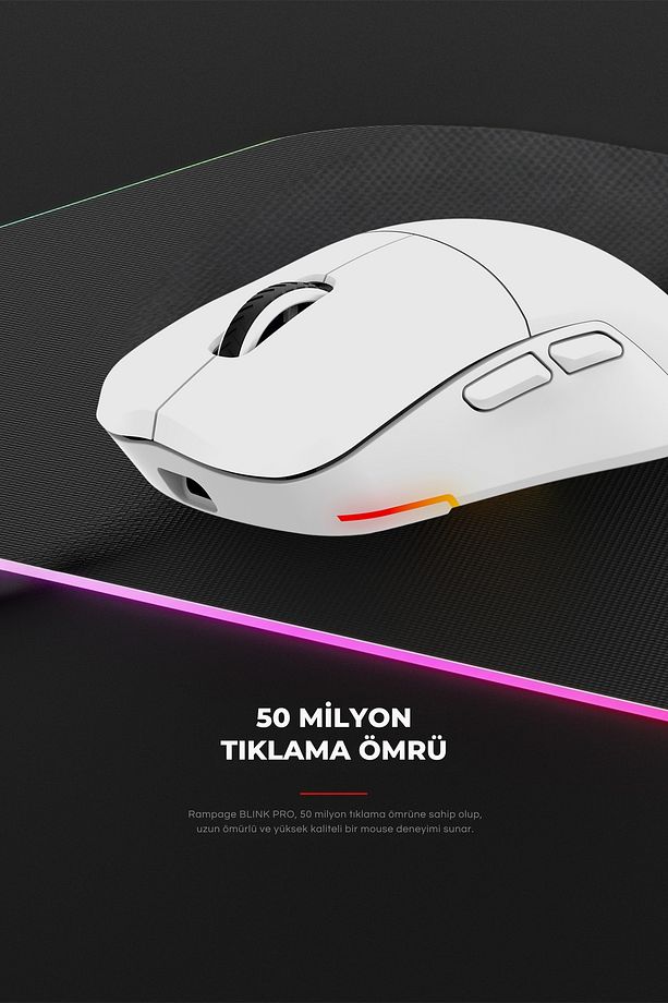 BlinkPro Bluetooth-Kablosuz-Kablolu Rgb Şarjlı 24000 Dpı 3311 Hafif Gaming Mouse Oyuncu Mouse Beyaz - 7
