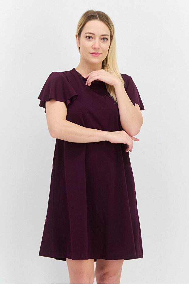 Women Solid Mini Dress, Purple
