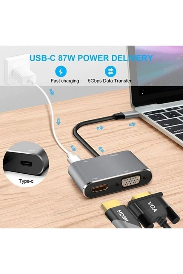 3006 Type C To Hdmi Vga Usb 3.0 Çevirici Dönüştürücü Kablo Adaptör - 5