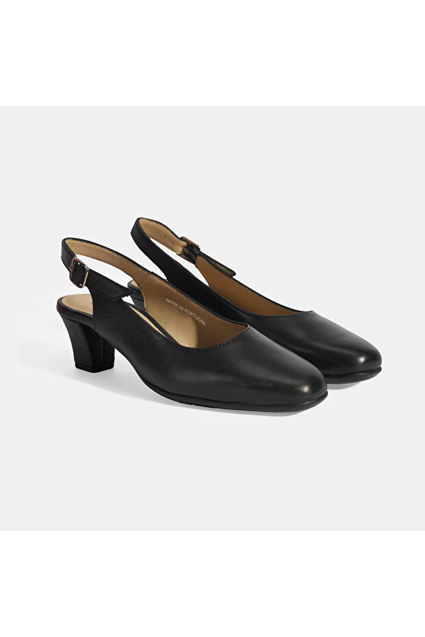 Women's Black Adjustable Buckle DesaComfort Leather Heeled Shoes