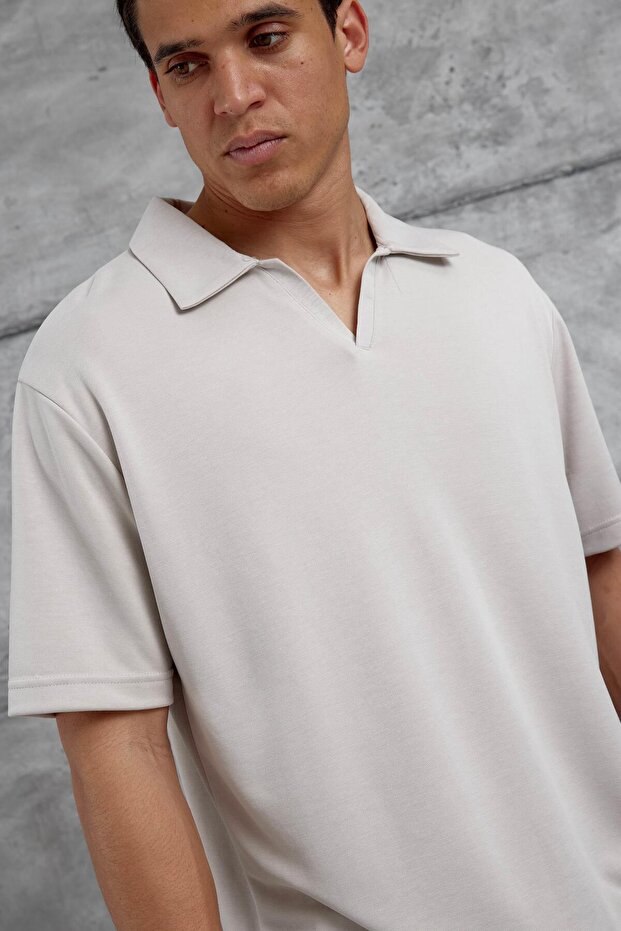 Bej Mrk Oversize Basic Polo Yaka Tshirt - 2