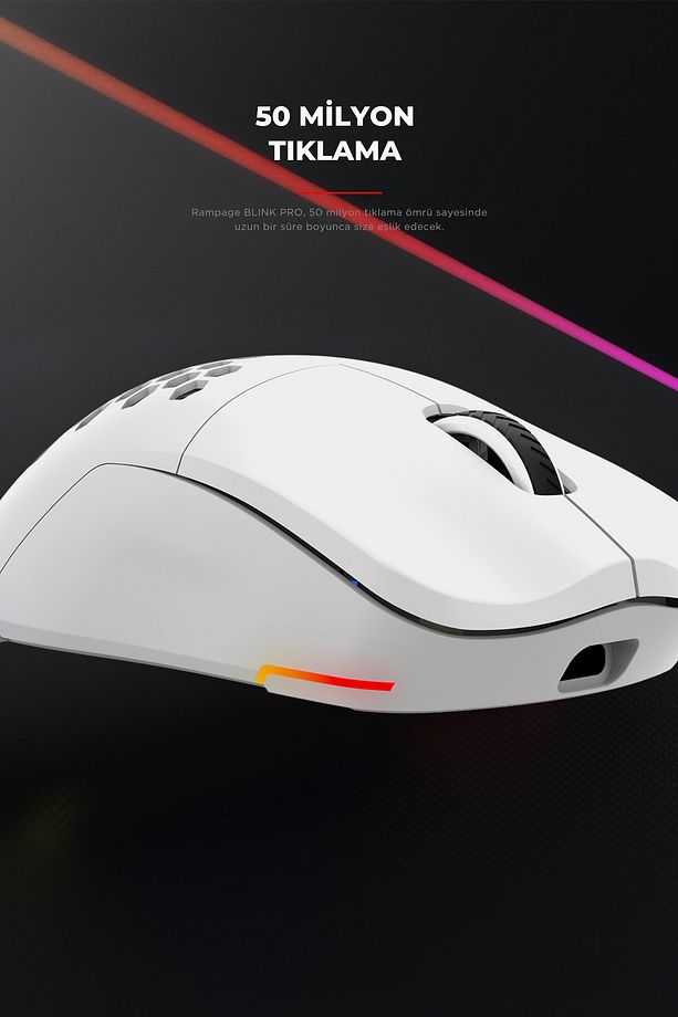 BlinkPro Bluetooth-Kablosuz-Kablolu Rgb Şarjlı 24000 Dpı 3311 Hafif Gaming Mouse Oyuncu Mouse Beyaz - 4