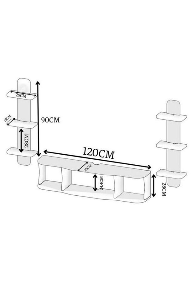 120cm Ayaksız Duvara Monteli Tv Ünitesi Ve 2 Adet 90cm Uzunluk Duvar Rafı Antrasit Gri - 3