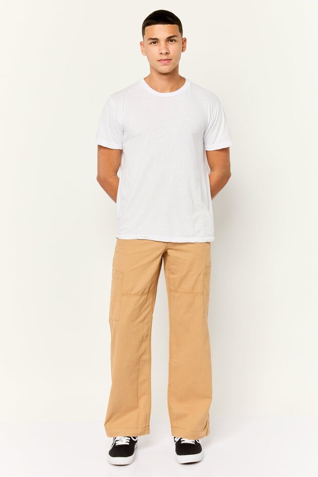 بنطلون كارجو سادة بقصّة عادية للرجال، بني - 2