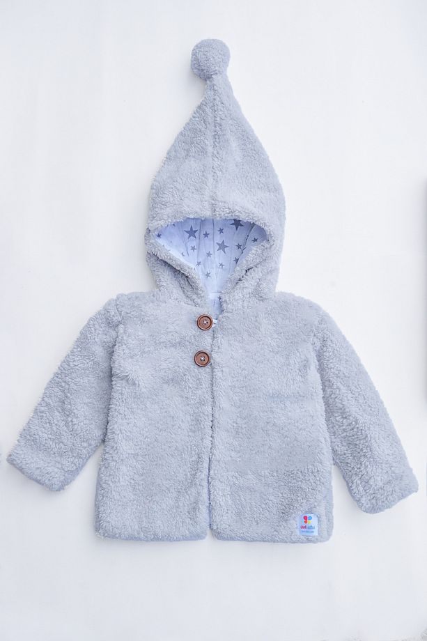 X İpek Atlas Kız Erkek Bebek Ve Çocuk Müslin Astarlı Kapüşonlu Peluş Hırka - 1