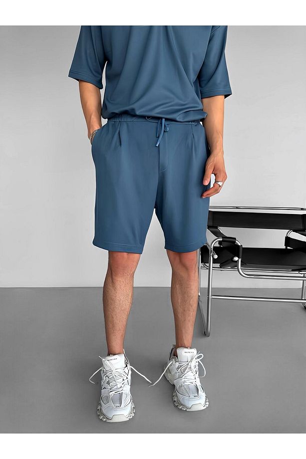 Erkek Beli Lastikli Basic Şort Mavi - 1