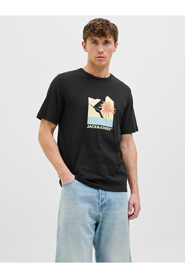 Jack Jones Jjbarbados Tee Ss Crew Neck Men's Black Tshirt 12269416 -02