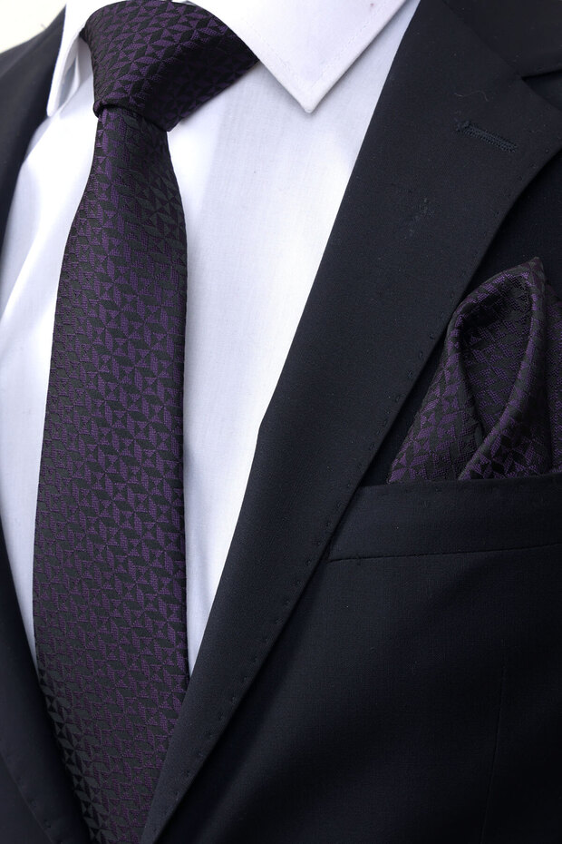 ربطة عنق منقوشة ومنديل - 2